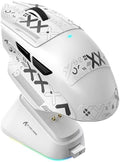 ATTACK SHARK V6 Wireless Gaming Mouse with RGB Charging Dock, 25K DPI PAW3311 Sensor, 1K Polling Tri-Mode Ergonomic PC Mice, 5 Programmable Bottons, Cloud-Based AI Driver for Win/Mac,White&Tape