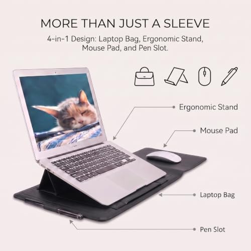 14 Inch Laptop Sleeve Case Leather Bag with Stand for Mac Book Pro