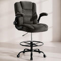 Drafting Chair 500Lbs, Tall Office Chair for Standing Desk, Fabric Executive Office Chair with Flip-up Armrests, Ergonomic High Chair with Adjustable Foot Ring, Comfy Stool Chairs, Black