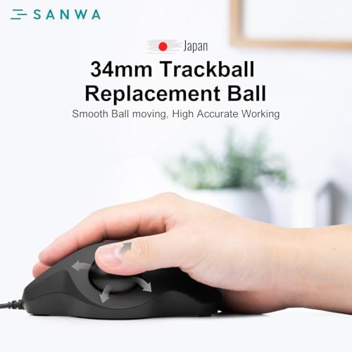 SANWA Trackball 34mm/1.34in, Replacement Ball for Logitech m575, m570, MX Ergo, Perixx, Kensington, and Other Compatible Trackball Mouse, Glossy Black