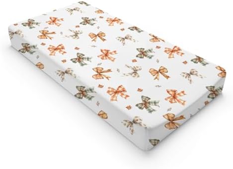 Watercolor Bows Leaves Pattern Baby Changing Pad Cover, Unisex Fall Theme Nursery Diaper Changing Table Pad Mat Sheet for Boys Girls-16x32