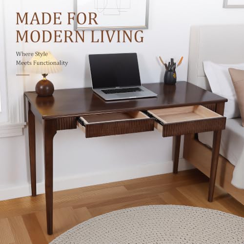 Solid Wood Desk with Drawers, 47inch Walnut Computer Desk