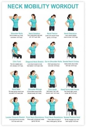 Neck And Shoulder Stretch Chart for Seniors Desk Workers Gentle Seated And Standing Neck Exercises Daily Home Stretch Canvas Poster Bedroom Decor Room Decor Unframe 24x36inch