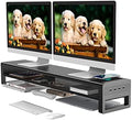 2 Tiers Dual Monitor Stand with Auto Charging Pad, 4 USB 3.0 Hub Ports, Double Monitor Riser, Metal Desk Stand with Storage, Long Screen Raiser for 2 Monitors/PC/Laptop/Computer Space Saver Organizer