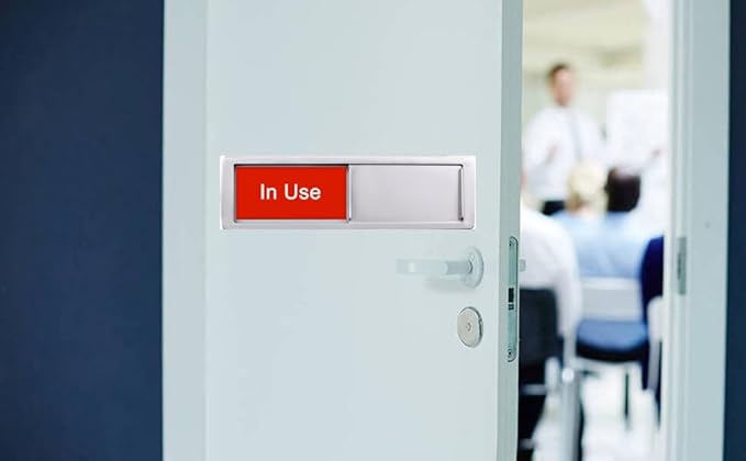 In Use or Available Sign, Magnetic Privacy Occupied Vacant Door indicator for Bathroom/Restroom/Office/Meeting Room, Durable Plastic (Silver), 7'' x 2''