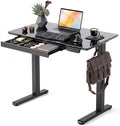 Claiks Glass Standing Desk with Drawers 35x20 Inch Black