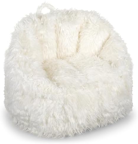 Big Joe Milano Bean Bag Chair, Ivory Shag Fur, Soft Faux Fur, 2.5 feet