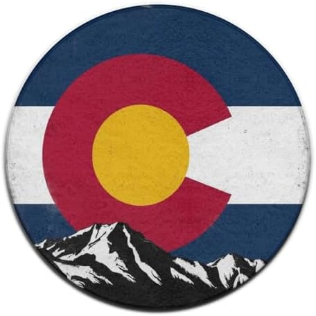 Large Home Decor Mat, Soft Round Yoga Carpet, Non Slip Machine Washable Home Office Circle Rug Colorado Flag Vintage Mountain