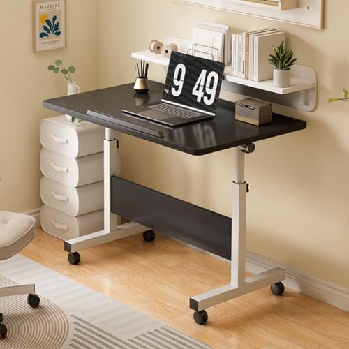 Small Standing Desk, Foldable Stand Up Desk with Wheels Mobile Computer Table Adjustable Height Desktop Sit Stand Table Workstations for Small Spaces and Home Office (Black)