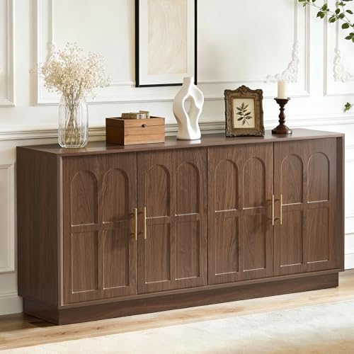 Arched Sideboard Buffet Cabinet with Storage, Walnut