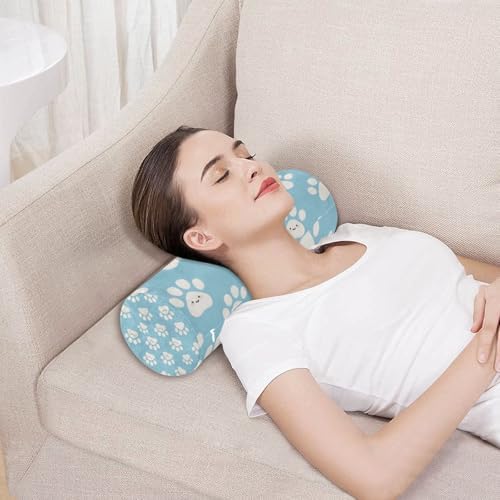 Cute Cartoon White Paw Prints Lumbar Support Pillow Sleep Roller Pillow For Neck Massage Table Cushion Pad Foam Zippered Bolster Cover almohada para piernas