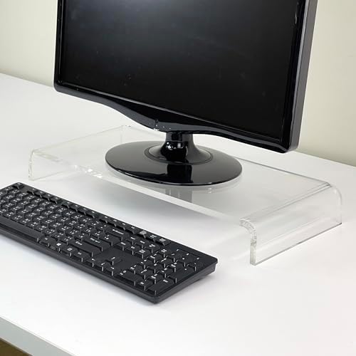 pbf PHOTO BOOTH FRAMES Clear Acrylic Monitor Stand Riser, Computer Screen Desktop Organizer, Ergonomic Display Shelf (Clear)