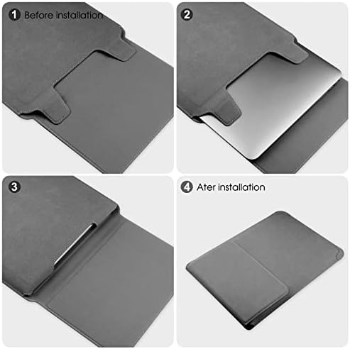 HoYiXi 14 Inch Laptop Sleeve Case Leather Bag with Stand Compatible with Mac Book Pro 14 2021/ASUS Vivobook 14/HP Pavilion X360/IdeaPad 14/Dell HP ASUS Acer Huawei Matebook 14'' PC, Gray