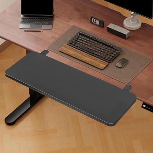 Generic Desk Extender Board Keyboard Tray Extension Attachment 50x20cm Foldable Space Saving Clamp on Home Office Wrist Support, Black