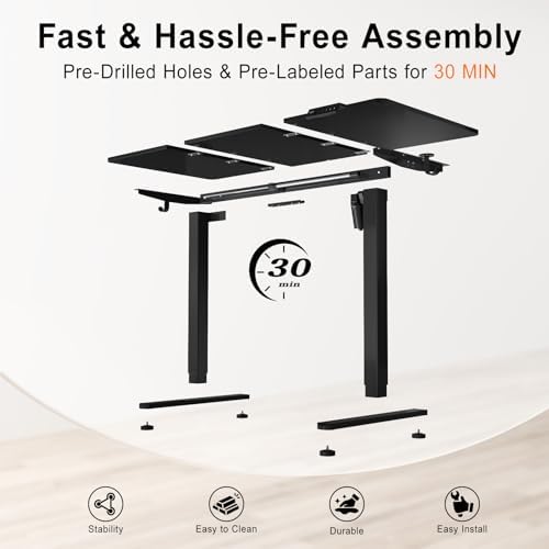 55 Inch Height Adjustable Standing Desk for Home Office, Black