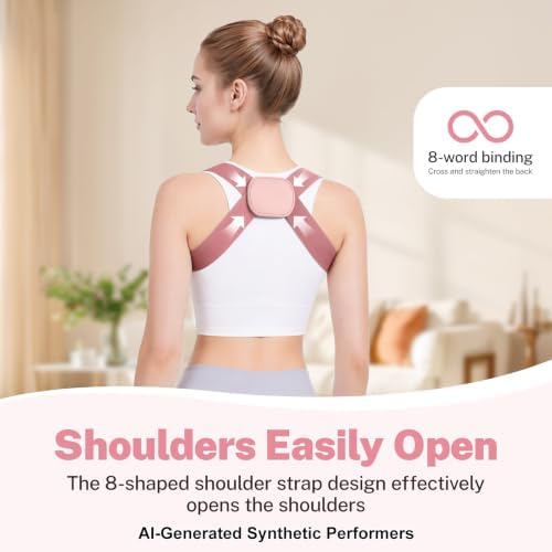 Posture Corrector for Women and Men, Adjustable Back Brace with Figure-8 Shoulder Straps, Breathable Upper Back Support Trainer for Desk & Daily Wear, Invisible Under Clothes(PINK,M)