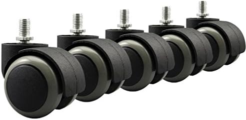 YIOVVOM Floor Protecting Rubber Office Chair Caster Wheels (Set of 5) fit for Metric M10x12 mm Screw Stem Chinese Standard Chairs 2 Inch (Black/Gray)