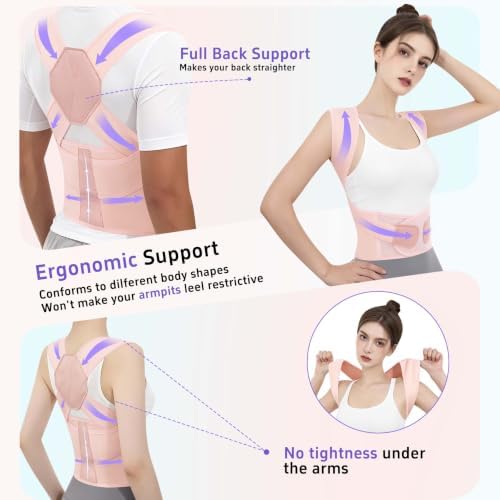 Posture Corrector for Women and Men Back Brace Upper Back Support Adjustable Breathable Shoulder Straightener (Pink, Large)