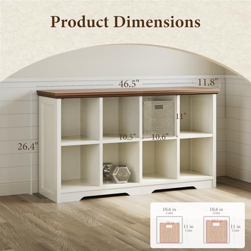 8 Cube Organizer Bookcase, Cube Shelf with Storage, Walnut + White