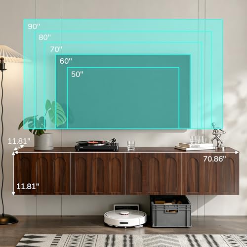 Floating TV Stand, 71 Inch, Wall Mounted, Walnut