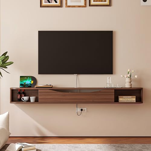 Floating TV Stand,55'' Wall Mounted TV Console,Walnut