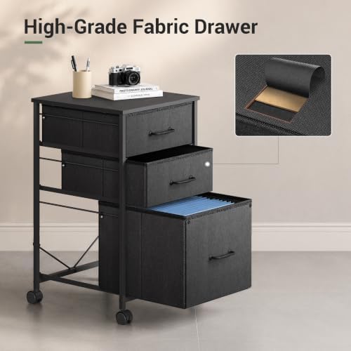 DEVAISE Mobile File Cabinet, Rolling Printer Stand with 3 Drawers, Fabric Vertical Filing Cabinet fits A4 or Letter Size for Home Office, Black