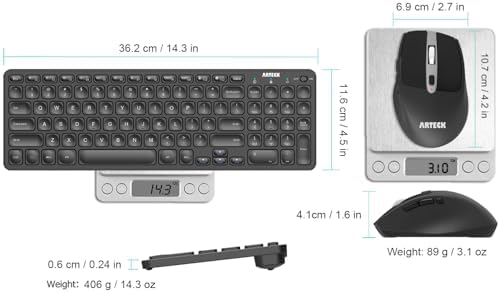 Arteck 2.4G USB Wireless Keyboard and Mouse Combo Ultra Slim Compact Keyboard and Ergonomic Mouse for Computer Desktop PC Laptop and Windows 11/10/8/7 Build in USB-C Rechargeable Battery