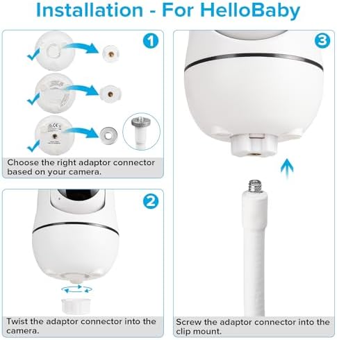 Flexible Baby Monitor Mount Compatible with HelloBaby HB6550/HB6560/HB6240/HB6148/HB6339/HB66/HB65/HB40, ANMEATE 549/SM935E, 15.75" Gooseneck Arm Baby Camera Mount Without Tools or Wall Damage