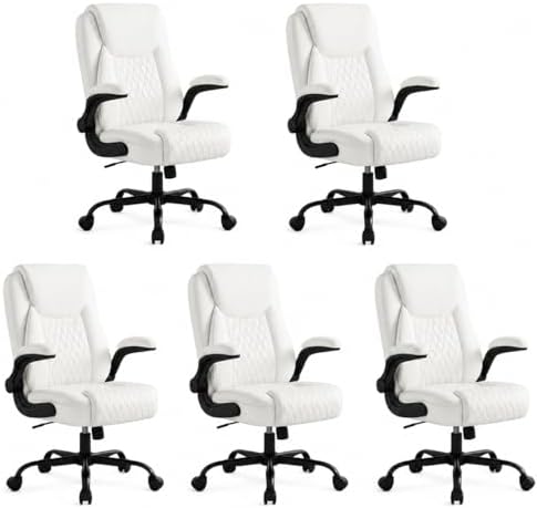 GTPLAYER White Office Desk Chair with 90° Flip-up Arm, 5 Pack