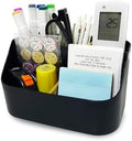 Pen Holder Desktop Organizers with 5 Compartments, Office Supplies Organizers and Accessories, Makeup Organizer Makeup Brush Holder, Remote Control Holder with Movable Wooden Partition