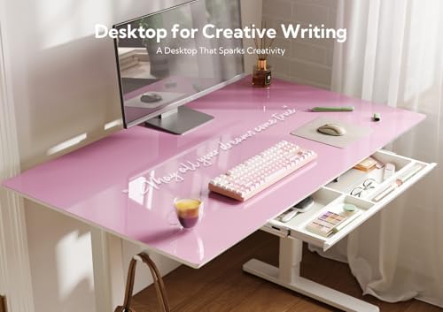 INNOVAR Glass Standing Desk with Drawers 40×24 Inch Morandi Powder