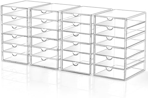 DOMNIU Acrylic Makeup Drawer Storage Organizer with 24 Drawers, 4 Set