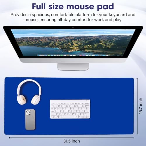 31.5" x 15.7" Waterproof Fabric Office Desk Pad, Rubber Anti-Slip Base,Blue