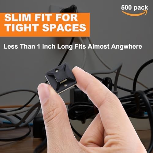500 Pack 3/4" Zip Tie Adhesive Mounts Self Adhesive Cable Tie Base Holders with Multi-Purpose Tie wire clips with screw hole,Anchor stick on wire holder, Including 100 Pack Clips（Black）