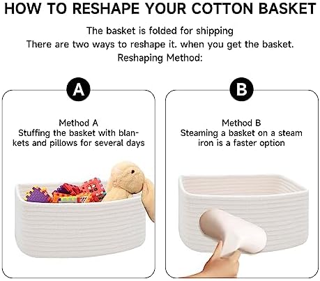MiniArk Small Storage Baskets for Organizing | Closet Organizer Bins | Shelf Toy Basket | Woven Rope Baskets | Cube Decorative Box | Shallow Basket | 11.5x7.5x4.7” | 4 Packs Off White