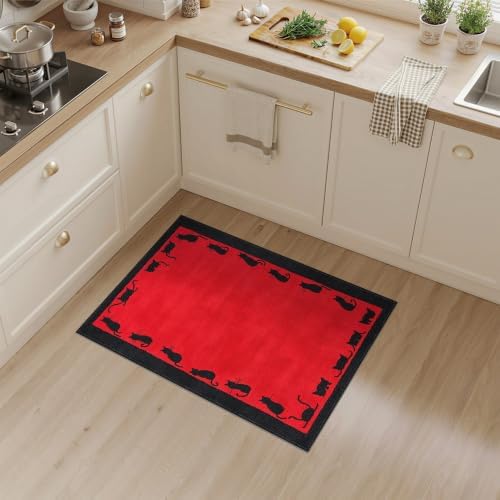 3'x5' Red Cat Crimson Artistic Washable Area Rug