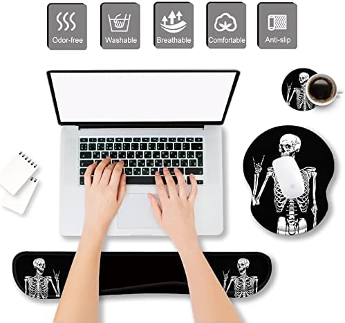 ArtSo Mouse Pad Keyboard Wrist Rest Support Ergonomic, Upgraded Cushion Mousepad Gel Memory Foam Non-Slip Rubber Base Pain Relief & Easy Typing for Home,Office, Human Skeleton Black