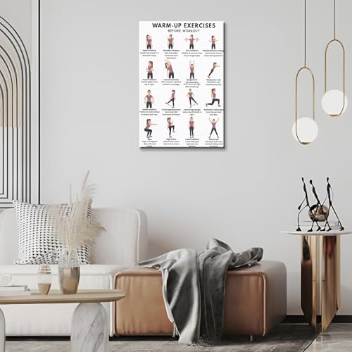 Pre-Workout Warm-Up Exercise Poster, 16 Illustrated Full-Body Prep Movement Chart, Bodyweight Joint Loosening Reference to Prevent Strains Before Home & Gym Fitness Training Sessions(24x36inchs，Black Framed)