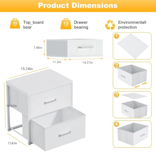 2 Pack Stackable Storage Drawers, Closet Drawers, White