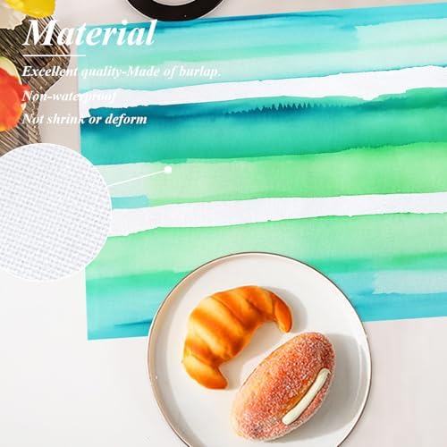 Shrahala Horizontal Stripes Watercolor Set of 8 12 X 18 Inch Linen Placemats, Soft Colorful Stripes Burlap Table Mat Washable Double Layered Heat Insulation for Indoor/Outdoor