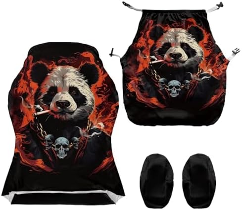 Panda Print Gaming Chair Cover with Armrest Cover, Scratch Proof Cat Proof Removable Slipcover Skull Universal Stretchable Swivel Desk Chair Protector Washable,4-Piece