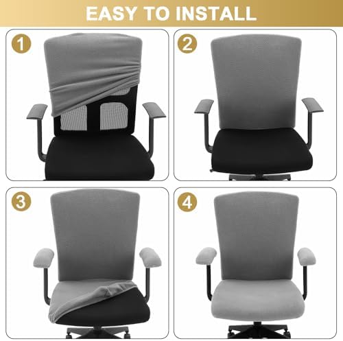 Tallew 4 Pcs Office Chair Covers Pads Set, Square High Back, Grey, Sherpa