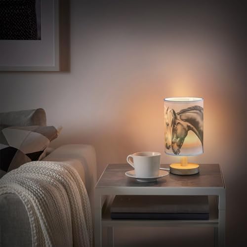 Table Lamp Art Horse Black White with USB Port for Living Room Nightstand Lamp Small Bedside Lamps for Bedroom Office (LED Bulb Included)
