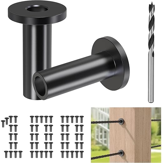 100 Pack Cable Railing Protector Sleeves for 1/8” Deck Railing System, Black Cable Railing Kit Hardware for Wood Post, T316 Stainless Steel Marine Grade DB58