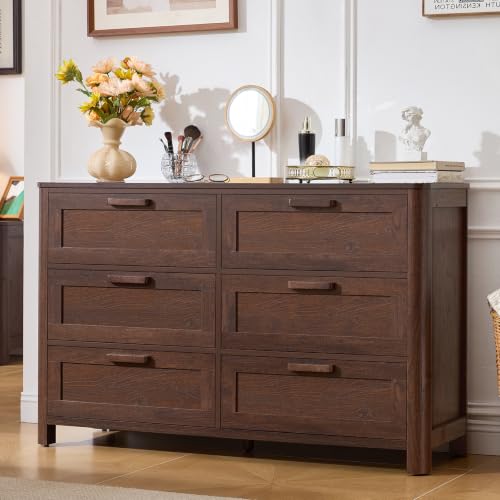 Farmhouse 6 Drawer Dresser for Bedroom, Walnut