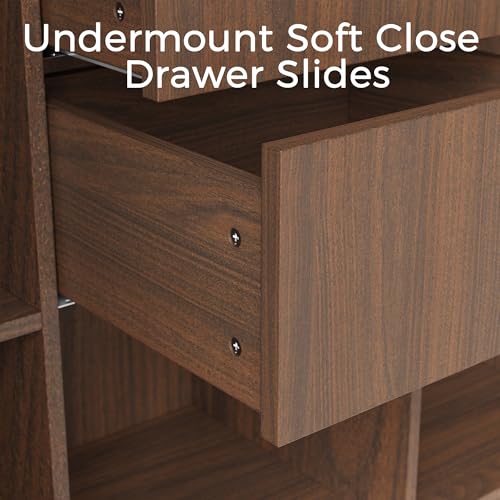 92.5" Tall Bookcase with Lights, Walnut