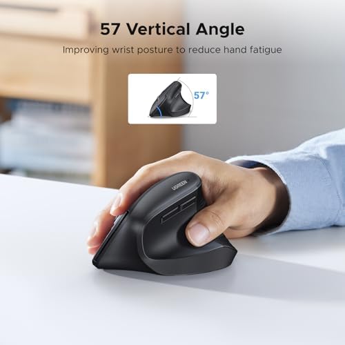 UGREEN 2.4G Mouse Wireless Vertical Ergonomic Mouse, Adjustable DPI Office Cordless 6 Buttons, Computer Mouse with 1000/1600/2000/4000 DPI for Windows/Mac OS etc