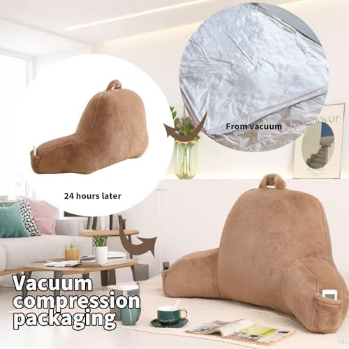 Large Plush Backrest Pillow for Sitting in Bed,Faux Fur,Khaki