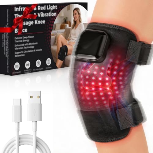 Red Light Therapy Knee Brace: Cordless Vibration Knee Massager for Pain Relief with Heat, Rechargeable Near Infrared Light Device 660nm & 850nm for Knee Shoulder Elbow, Birthday Gift for Dad/Mom