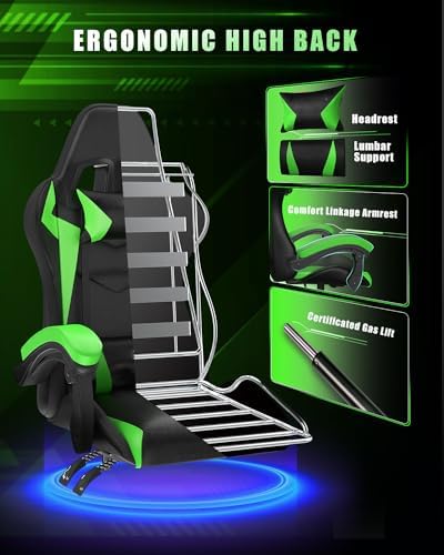 Racingreat RGB Gaming Chair for Adults & Kids, Lumbar Support, Green
